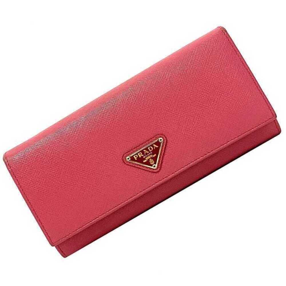Prada Bifold Long Wallet Peonia Triangle Saffiano Leather Card Holder Pink Gold